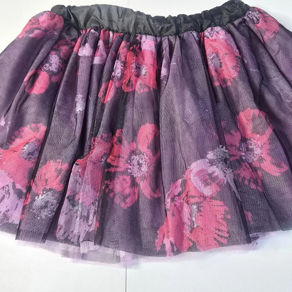 Gymboree Tutu‎ Skirt Girls 12 Purple Floral Whimsigoth Balletcore Layered Tulle
